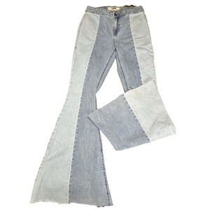 Rock & Roll Bargain Button Bell Bottom Flare Festival Jeans 28x34 Raw Hem FLAW